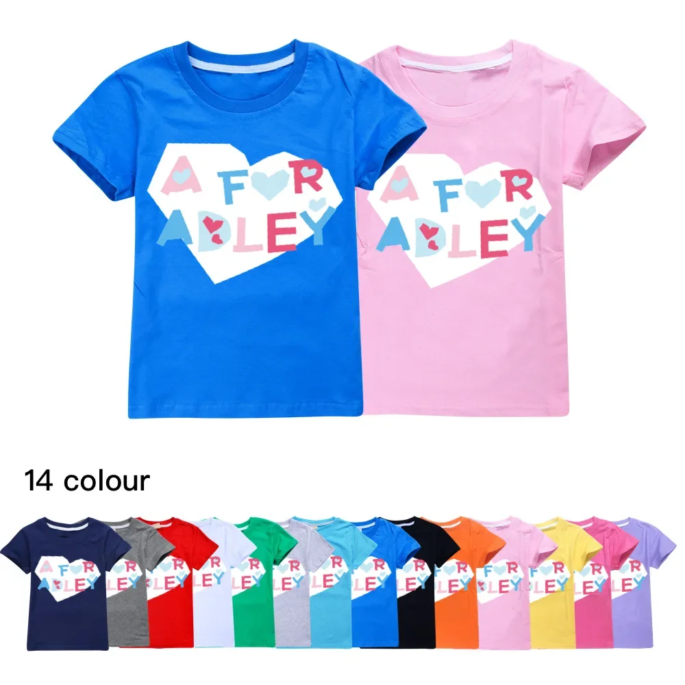 New A FOR ADLEY Girls Boys Anime Tops Print Cartoon Casual 2024 Summer Children Cotton Short-sleeved T-shirt Kids Clothes 2-16Y