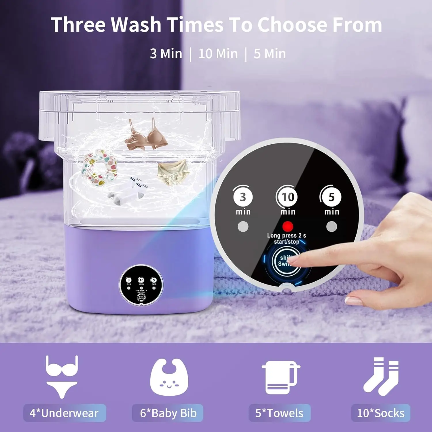 Lavadora portátil, lavadora portátil de 11L con modos de limpieza profunda, lavadora plegable de ropa interior y ropa de bebé, plegable pequeña