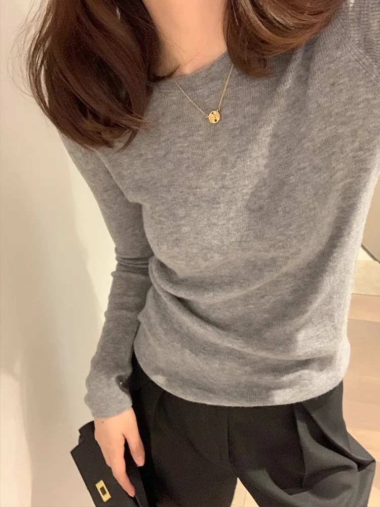 Fashion thin thin round neck cashmere sweater women\'s spring and autumn loose sweater V-neck wool base shirt