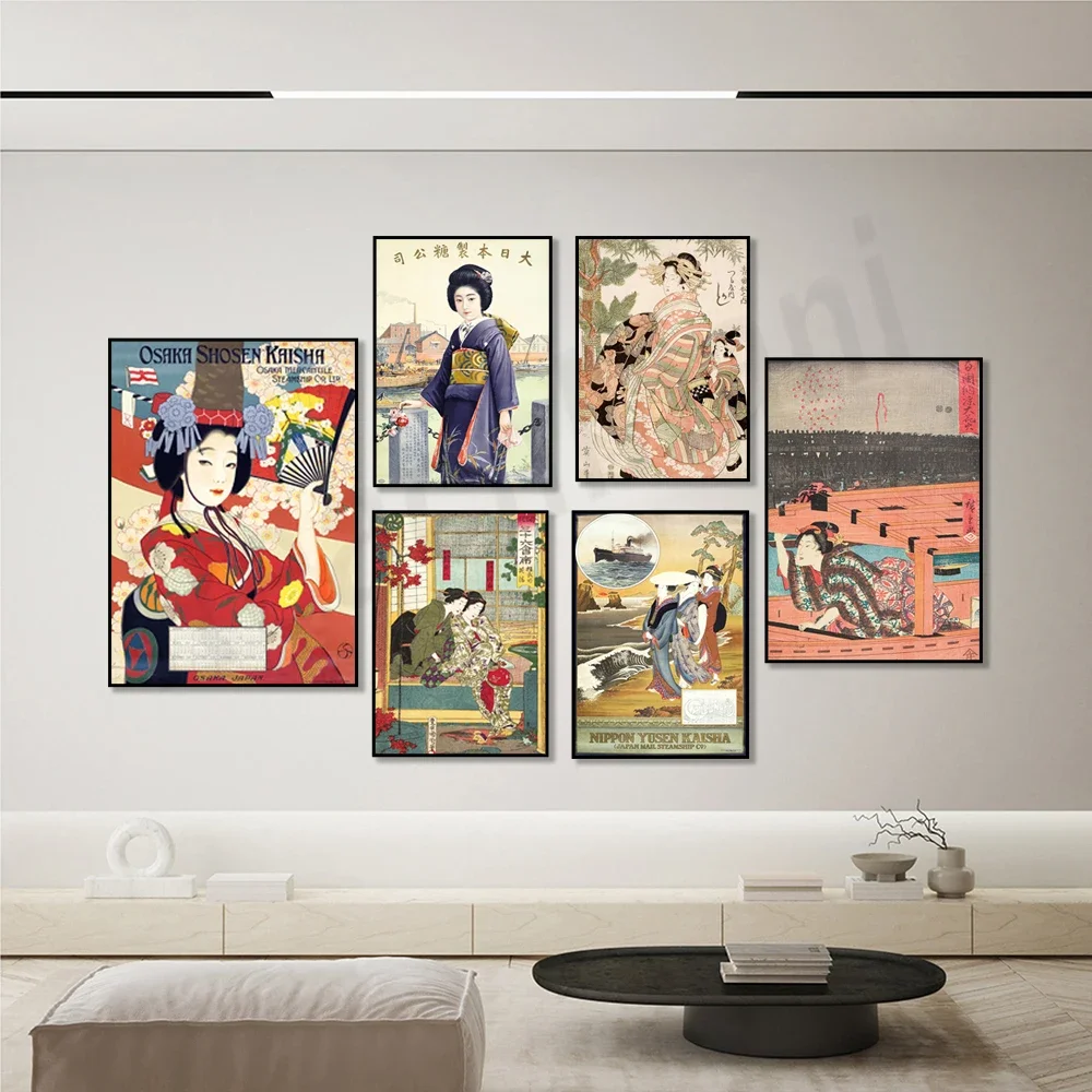 Japanese geisha prints, Ukiyoe Japanese art posters, Japanese prints, Japanese lover gifts, living room wall decorations