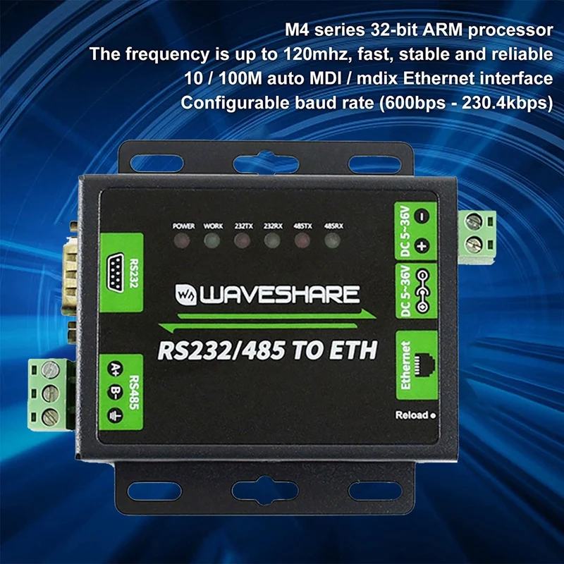 Waveshare RS232/RS485 To Network Port Module Dual Serial Port ETH RJ45 Industrial Grade Two-Way Transparent Transmission