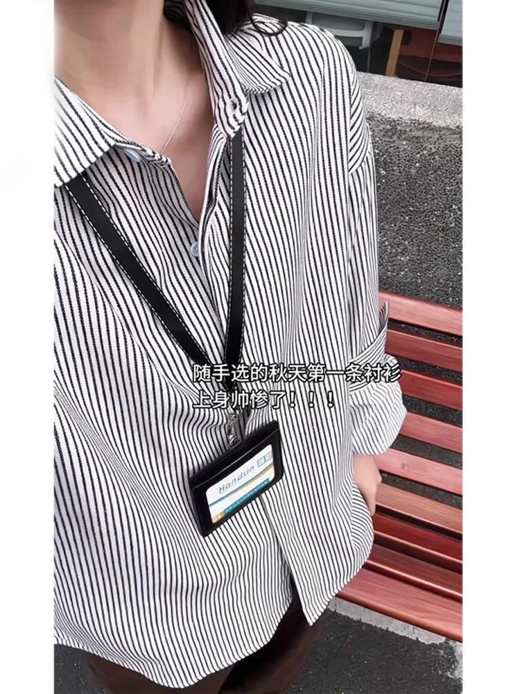 Cleanfit Casual Striped Long Sve irt ex Autumn College Sle High End Feeling Casual Couple Outerwear Polyester Cott...
