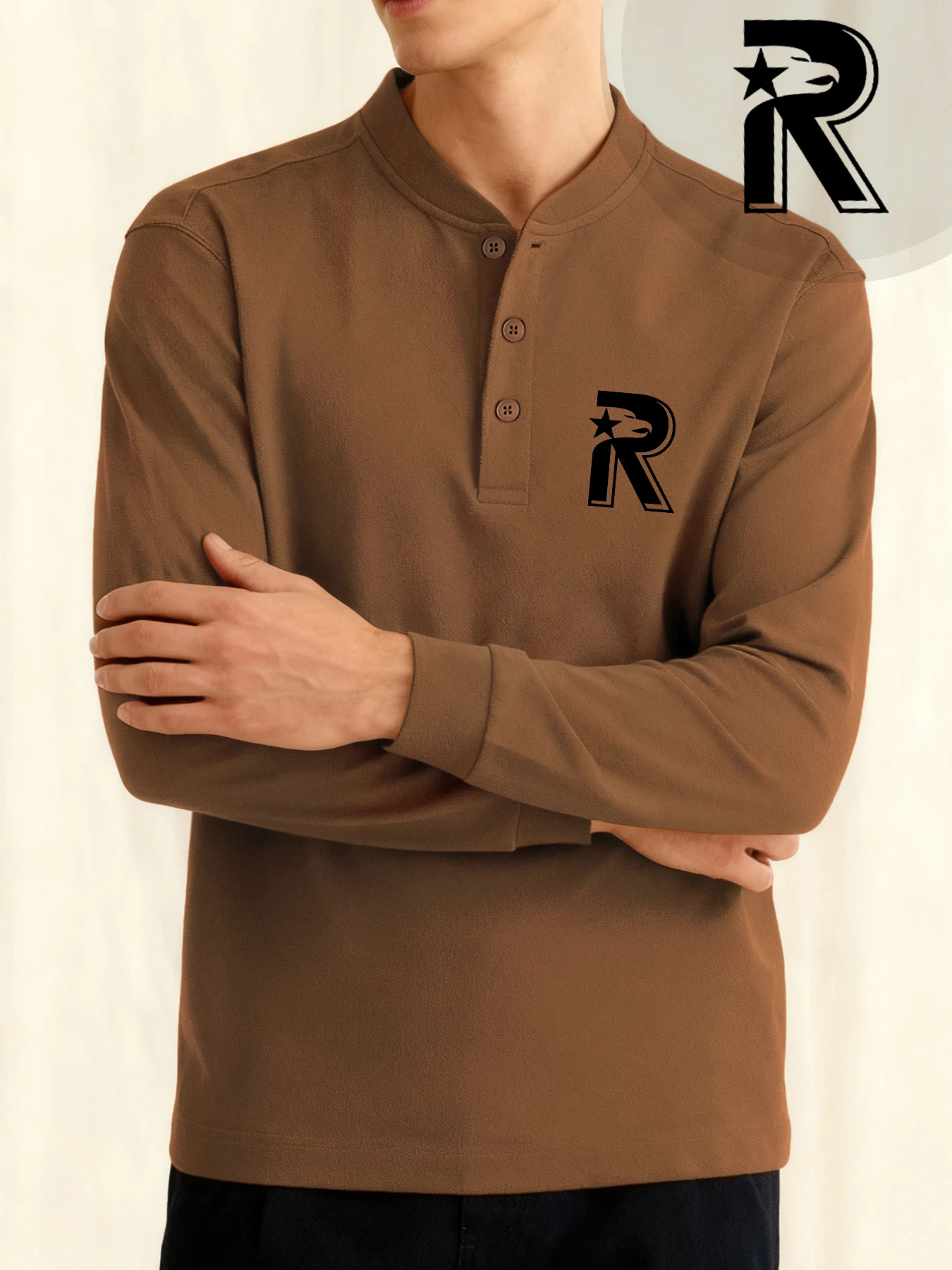 رسالة R النسر ستار مطبوعة الرجال هنري قمصان زر قميص الموضة الجلد ودية الخريف المتسكعون لينة تنفس بلايز عادية #1