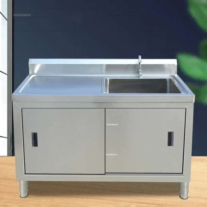 Stainless Steel Kitchen Sinks Commercial Sinks Platform Vegetable Basin Multi-functional Moveable Door Stove Cabinet with Sink X