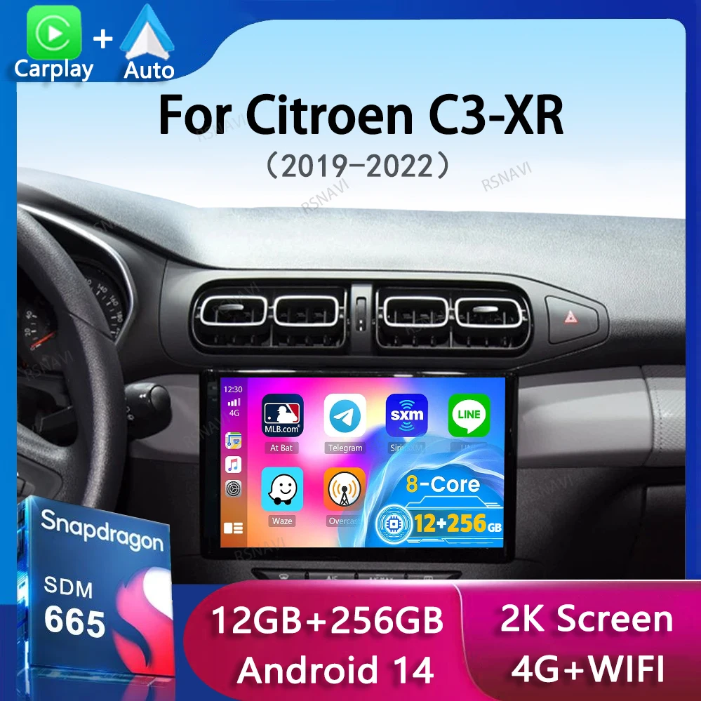 

Android 14, беспроводной автомобильный радиоприемник Carplay для Citroen C3-XR 2019-2022, мультимедийный видеоплеер, навигация, GPS, 2 Din, стерео аудио