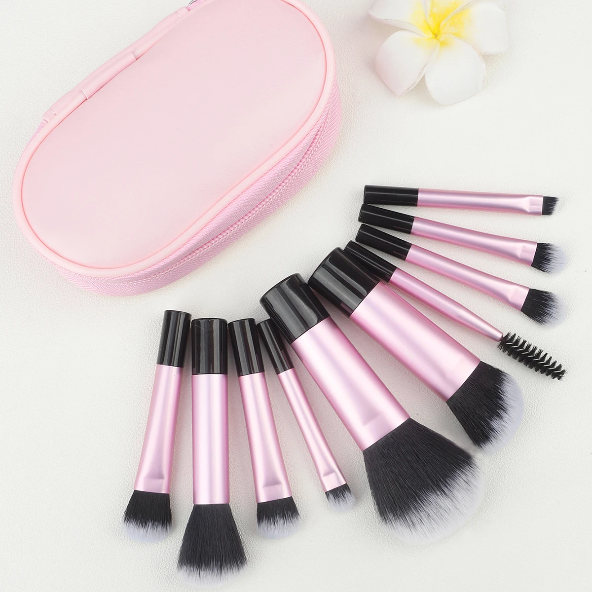 10 Pcs Mini Makeup Brush Set with Bag 10 Foundation Brushes Exquisite Girl Portable Travel Out Multifunctional Beauty Tools