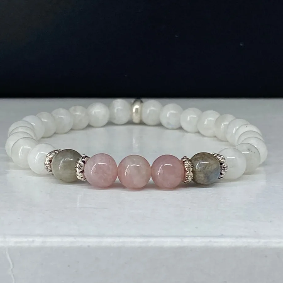 

New Moonstone, Labradorite And Rose Quartz Bracelet Calm, Spiritual, New Beginnings, Positive Energy, Stress Relief B