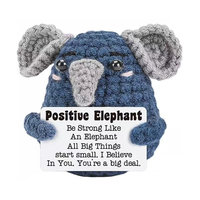 Funny Crochet Positive Energy Elephant With Card Desktop Ornament Handmade Knitted Emotional Support Dog Doll Decoration Gifts