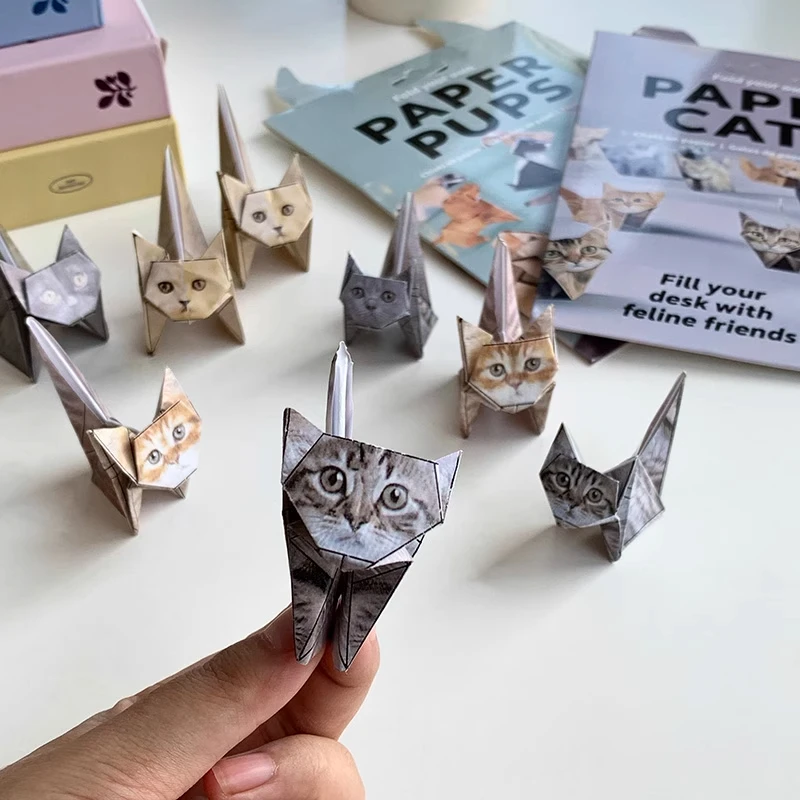 Kit de Origami Geométrico Creativo para Niños - Modelos de Animales Semi-terminados, Gato y Perro, con Más de 50 Diseños, Diversión de Plegado Manual