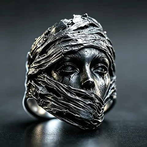 Vintage Gothic Wrapped Face Shape Adjustable Open Ring Anillo Dark Punk Style Statement Fashion Jewelry For Men Women Party Wear