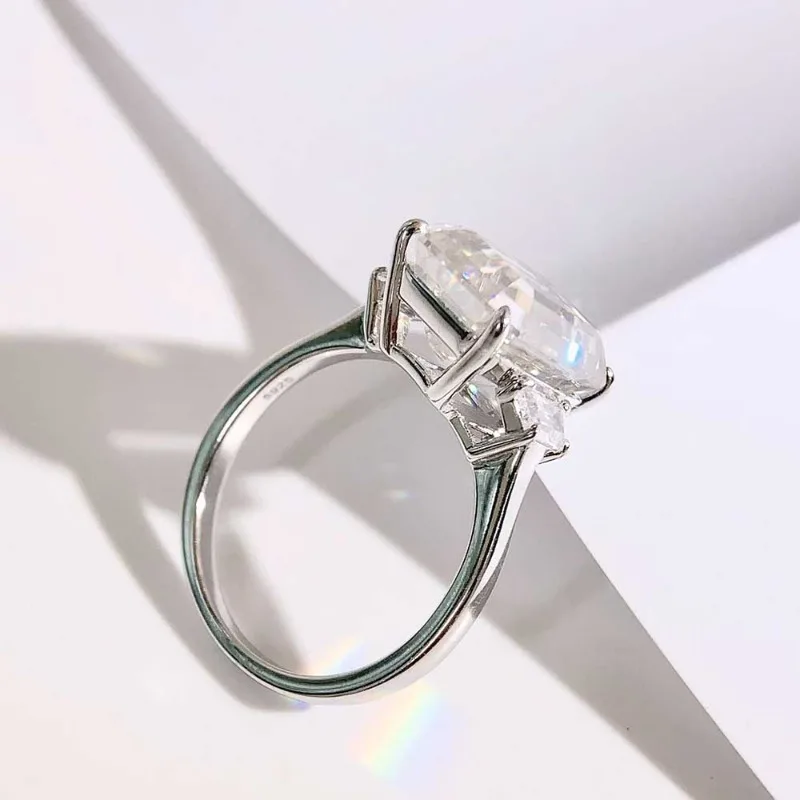 BXINY فاخر 10CT مشع/الزمرد قطع مويسانيتي خواتم 100% S925 الفضة 3-حجر الجليد قطع الماس النساء الرجال العصابات الزفاف مجوهرات #3
