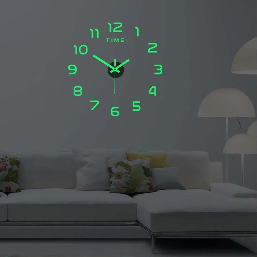 DIY Digital Wall Clock 3D Luminous Frameless Acrylic  Clock Wall Stickers Mute Clock for Living Room Bedroom Office Wall Decor