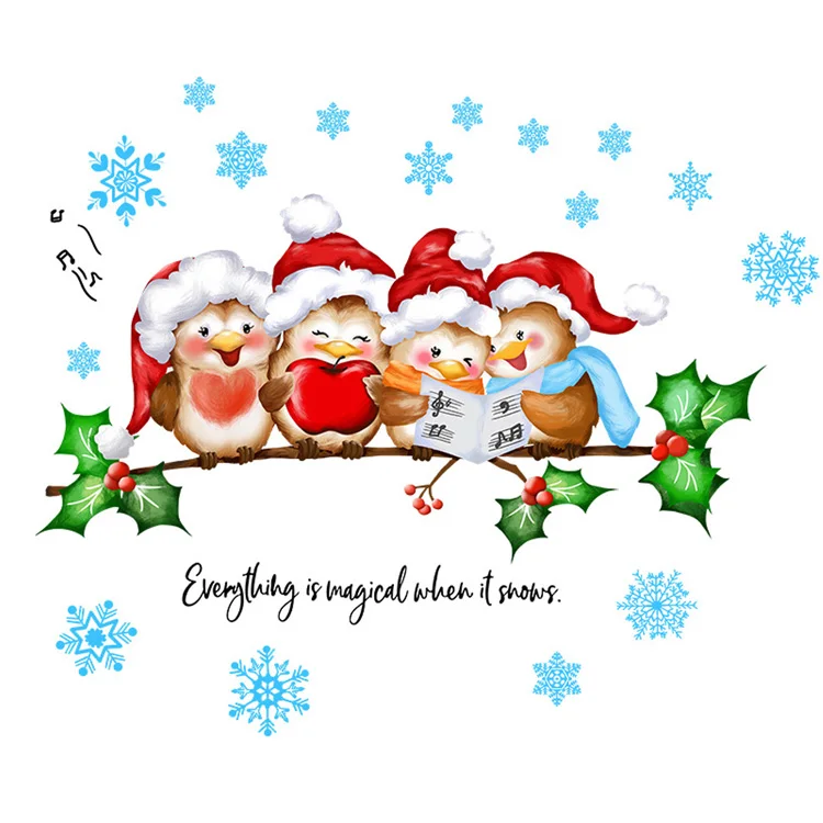 Weihnachtszweig, süßer Vogel, Wandaufkleber, Glasfenster, Dekor für Kinderzimmer, Schlafzimmer, Heimdekoration, Aufkleber, Neujahr, Cartoon-Wandbild – Detail 7