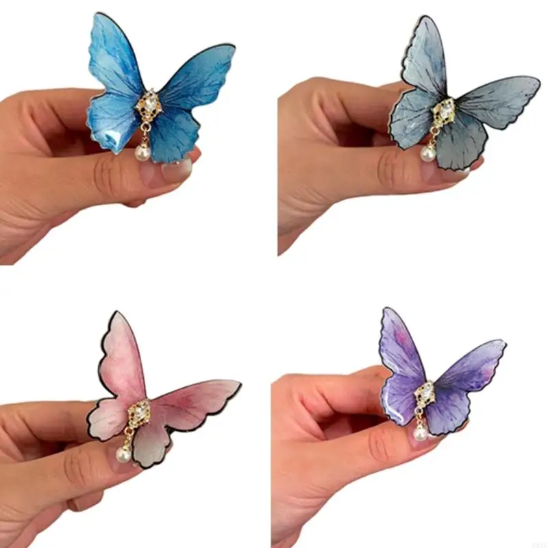 

39XE Elegant Pearl 2000s Fairy Balletcore Hair Clip Elaborate Butterfly Flat Clip