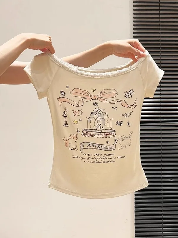 

Балетный топ с кружевными вставками на одно плечо, короткий рукав, для женщин, милый, уникальный, красивый, создающий особое настроение