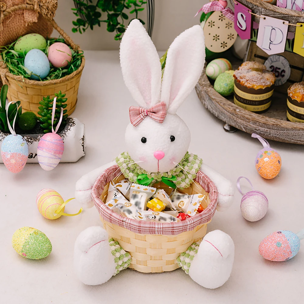 Easter Rabbit Woven Basket, Rabbit Table Decorations, Candy Storage Basket, Candy Bowl, Easter Eggs Container For Festival