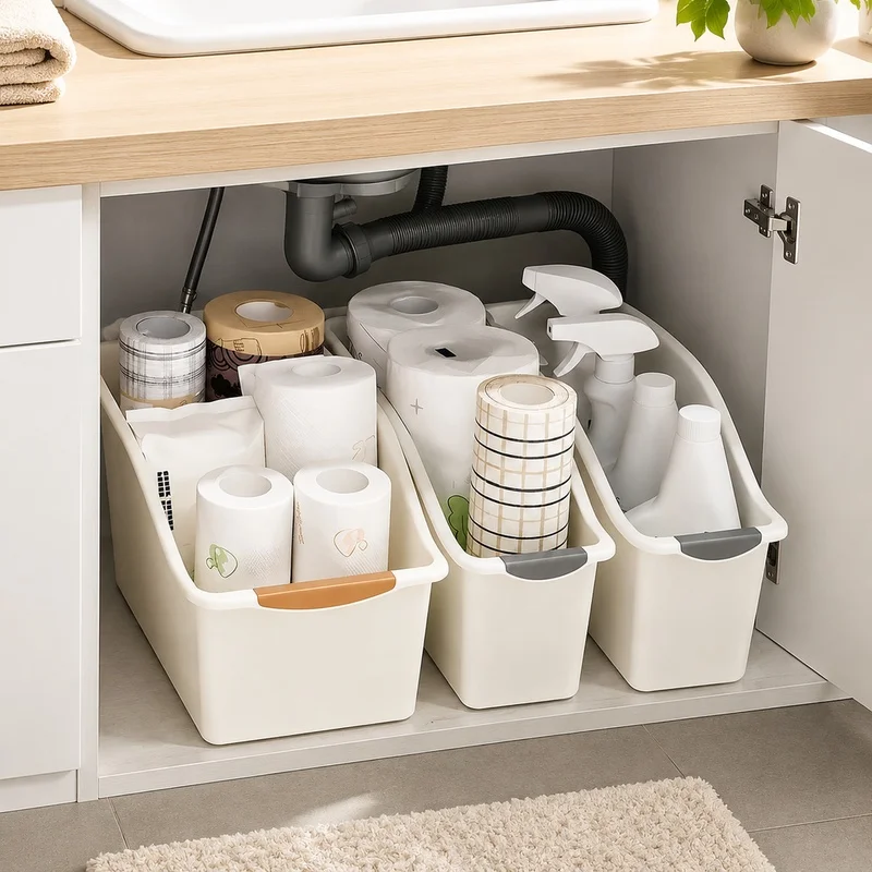 Plastic Rolling Storage Containers with Wheels for Kitchen Cabinets and Under-Sink Organization, Pack of 2 or 3