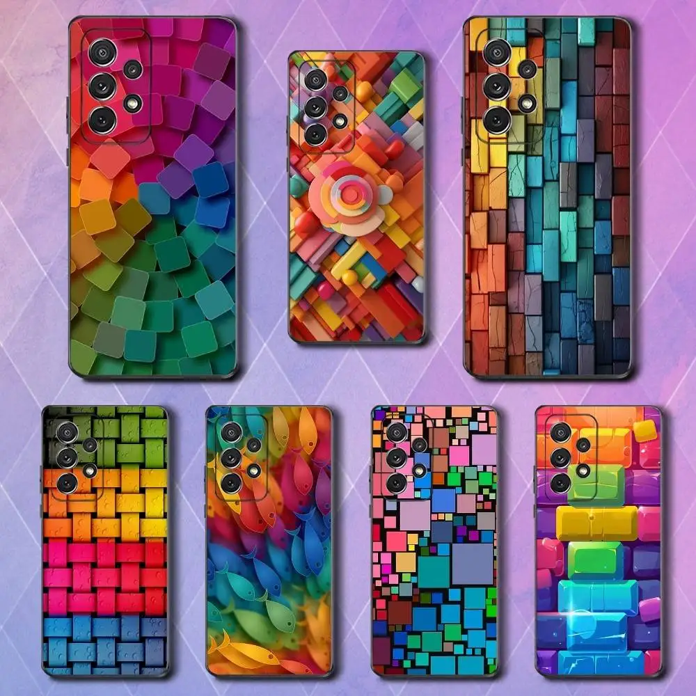 

3D Art Colorful Block Phone Case For Samsung S25,S24,S23,S22,S21,S20,S10,Ultra,Plus,Lite,FE,Soft Silicone Black Cover
