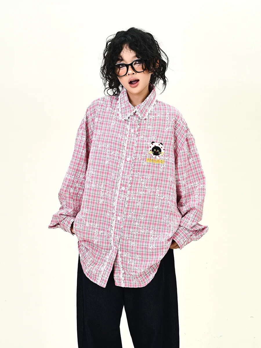 

Женская свободная футболка с длинным рукавом в американском уличном стиле, осень 2025, новая модная повседневная модель с принтом и воротником