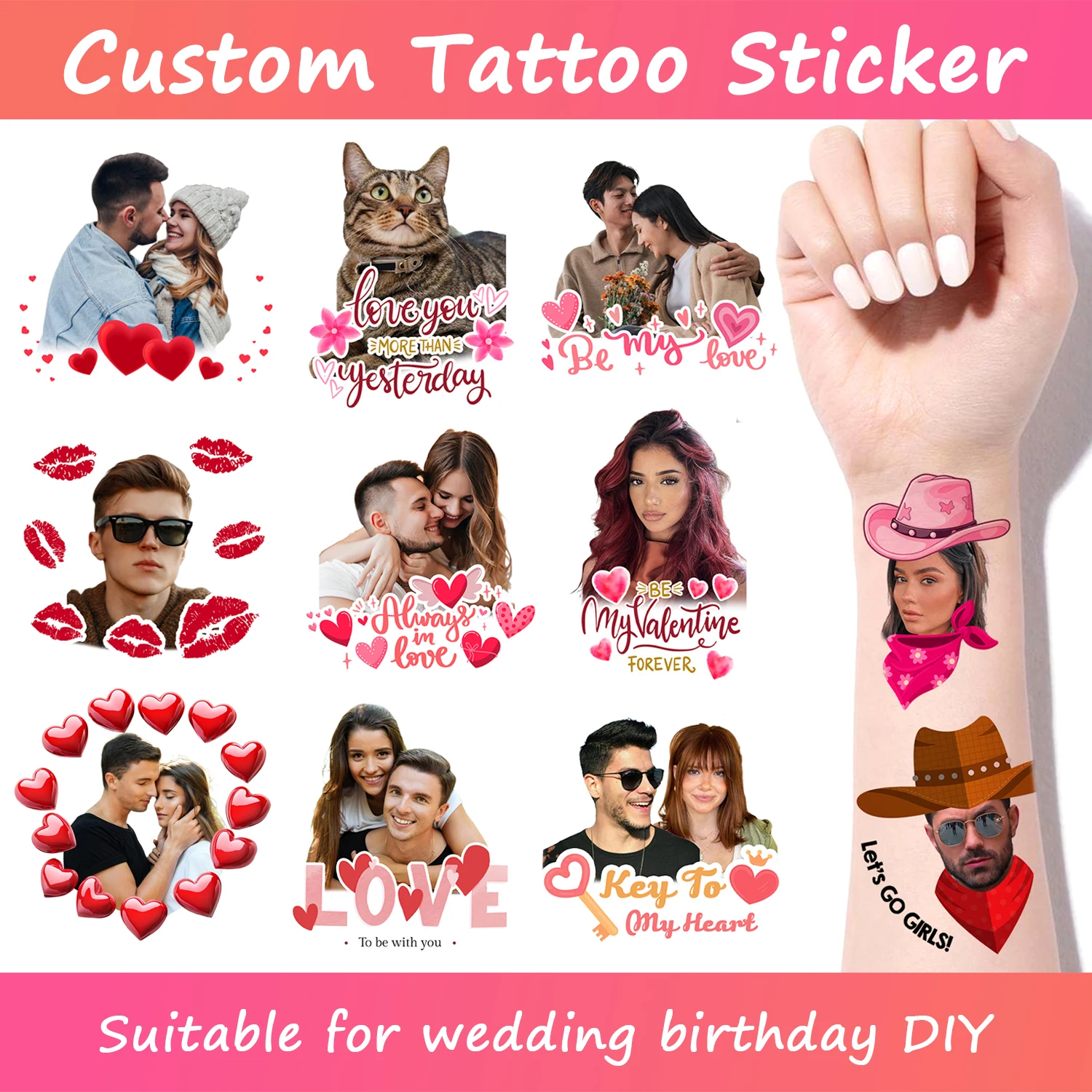 Customized Personalized Waterproof Temporary Tattoo Sticker DIY Fake Tatoo, Make Your Own Custom design Tattoo For Logo/wedding