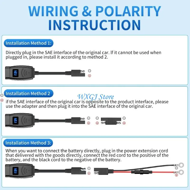 37JE Motorcycle Accessories USB Chargers Double QC3.0 Rapid Charging Battery Monitor Switches Control ABS Construction