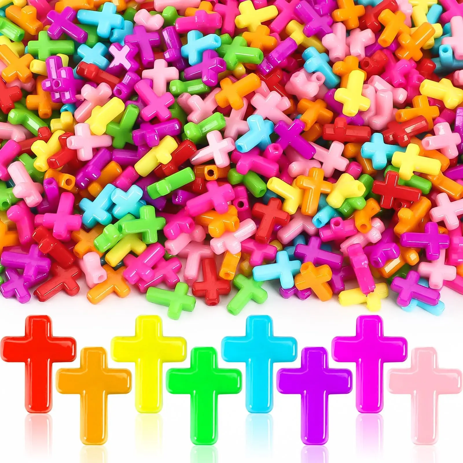 Transparent colored Christian cross charm shaped beads for DIY jewelry making bracelet necklace keychain Handmade accessories