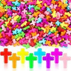 Transparent colored Christian cross charm shaped beads for DIY bracelet necklace keychain Handmade accessories