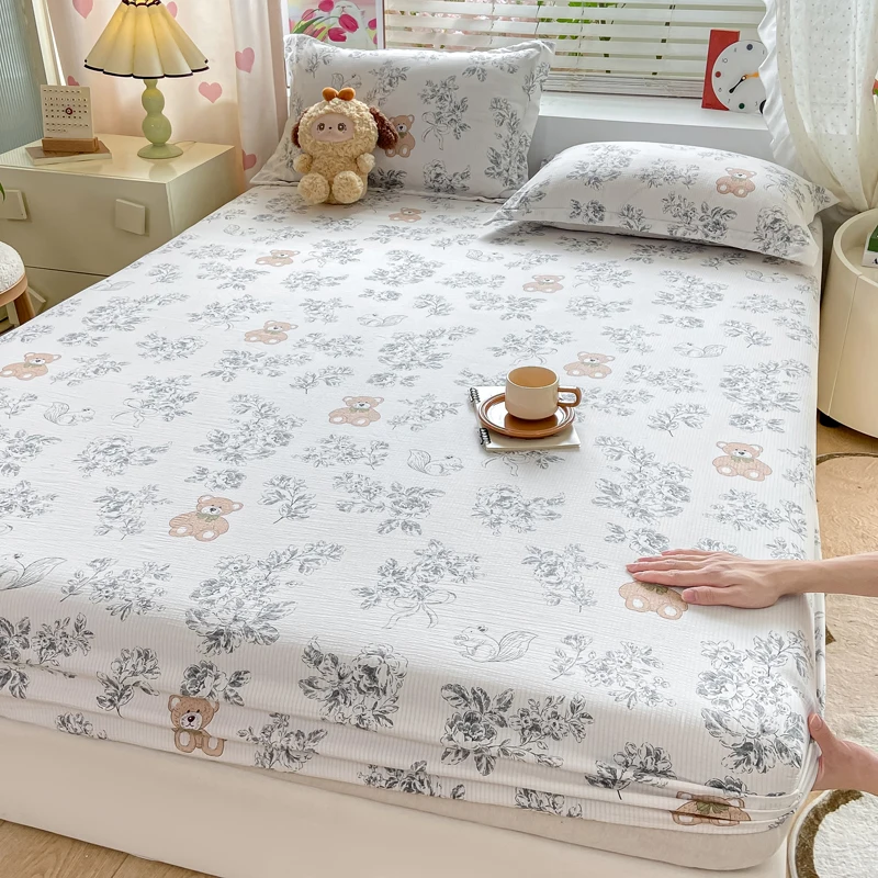 Bonenjoy Bed Cover Skin-friendly Bedsheet Home Elastic Fitted Sheets Printed Mattress Protector roupa de cama (No Pillowcase)