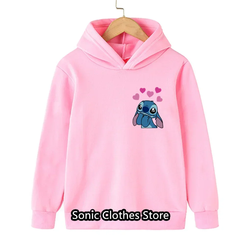 Kawaii Stitch Hoodie Kids Spring Autumn Fashion Children Pullover Long Sleeves Baby Sweatshirts Printing Boys Girls Tops