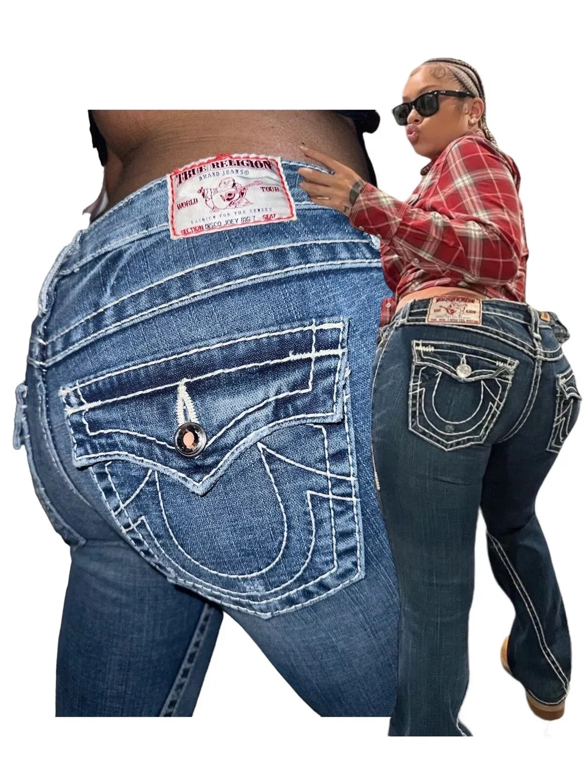 

American classic blue baggy jeans high street buddha pattern embroidered straight leg pants y2k casual calf wide leg pants