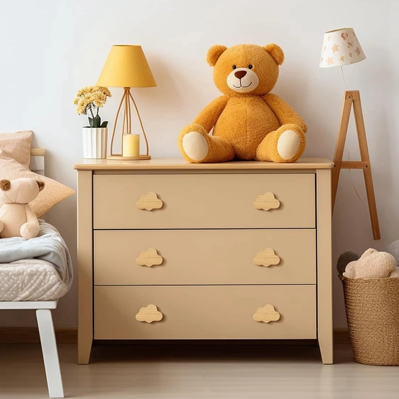 Boho Dresser Knobs- 12 Pack Beech Wood Drawer Knobs Cloud-Shaped Wooden Dresser Pulls for Cabinets, Furniture-ROWI