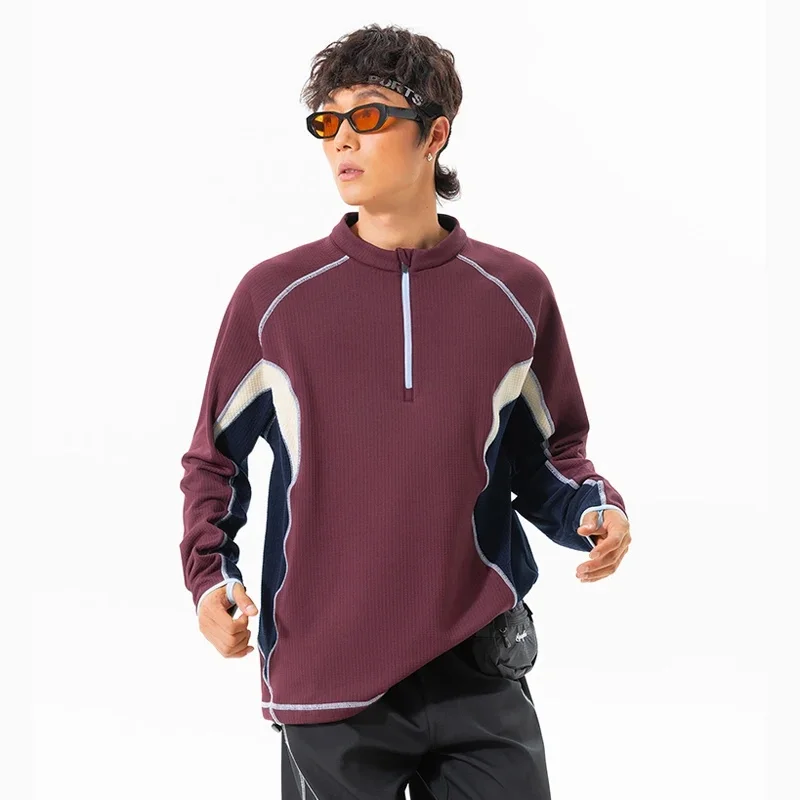 Men Women Thermostatic Warm Winter Outdoor Sports Long Sleeve Splice Fashion Loose Casual Fleece T-shirt Couple T Shirts Tops