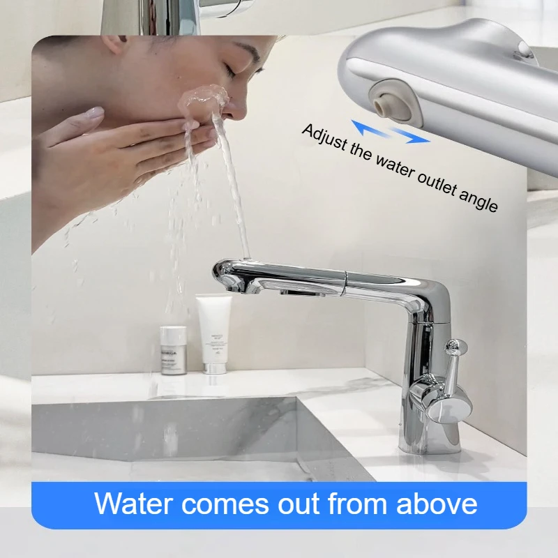 

New pull-out lift basin faucet, hot and cold double-control brass main faucet, splash-proof basin faucet high-quality faucet