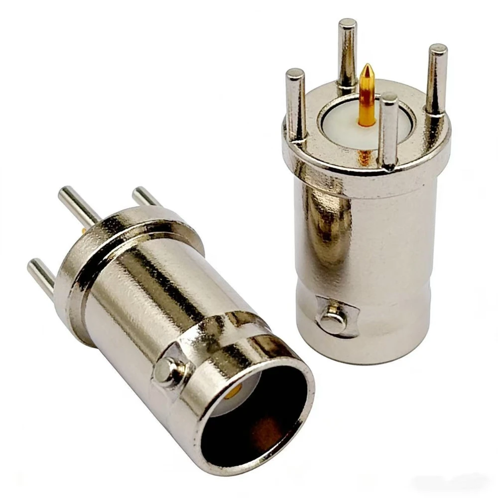 10PCS Pure Copper BNC-KE Q9 Female Connector 4-Pin PCB Straight Soldering BNC Female Seat 50Ohm RF Coaxial Socket for Monitor