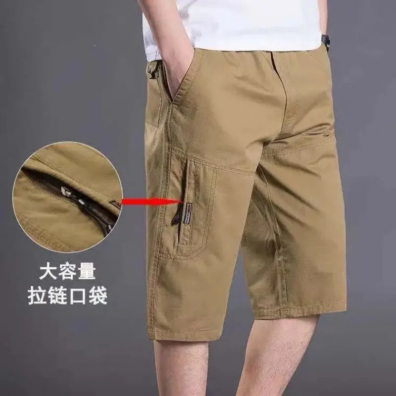 

Men's Cotton Cargo Shorts Casual Loose Plus Size Summer 7/8 Length Pants
