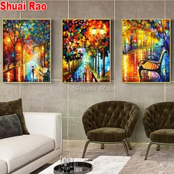 Pittura diamante 3 pezzi Scena di strada notturna Città Diamant ricamo diamante di strass mosaico pieno rotondo quadrato 3D diamante Ar