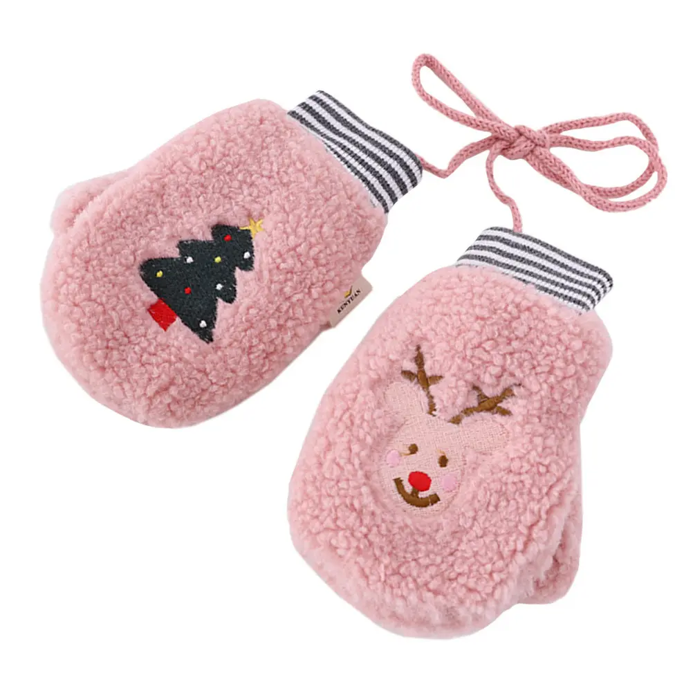 

1 пара детских вязаных ветрозащитных перчаток-митенок с мультяшным дизайном для малышей, зимние, на шею, с полными пальцами