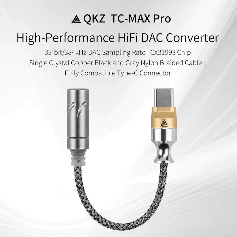 QKZ TC-MAX Pro HiFi DAC USB Type C To 3.5mm Headphone Amplifier