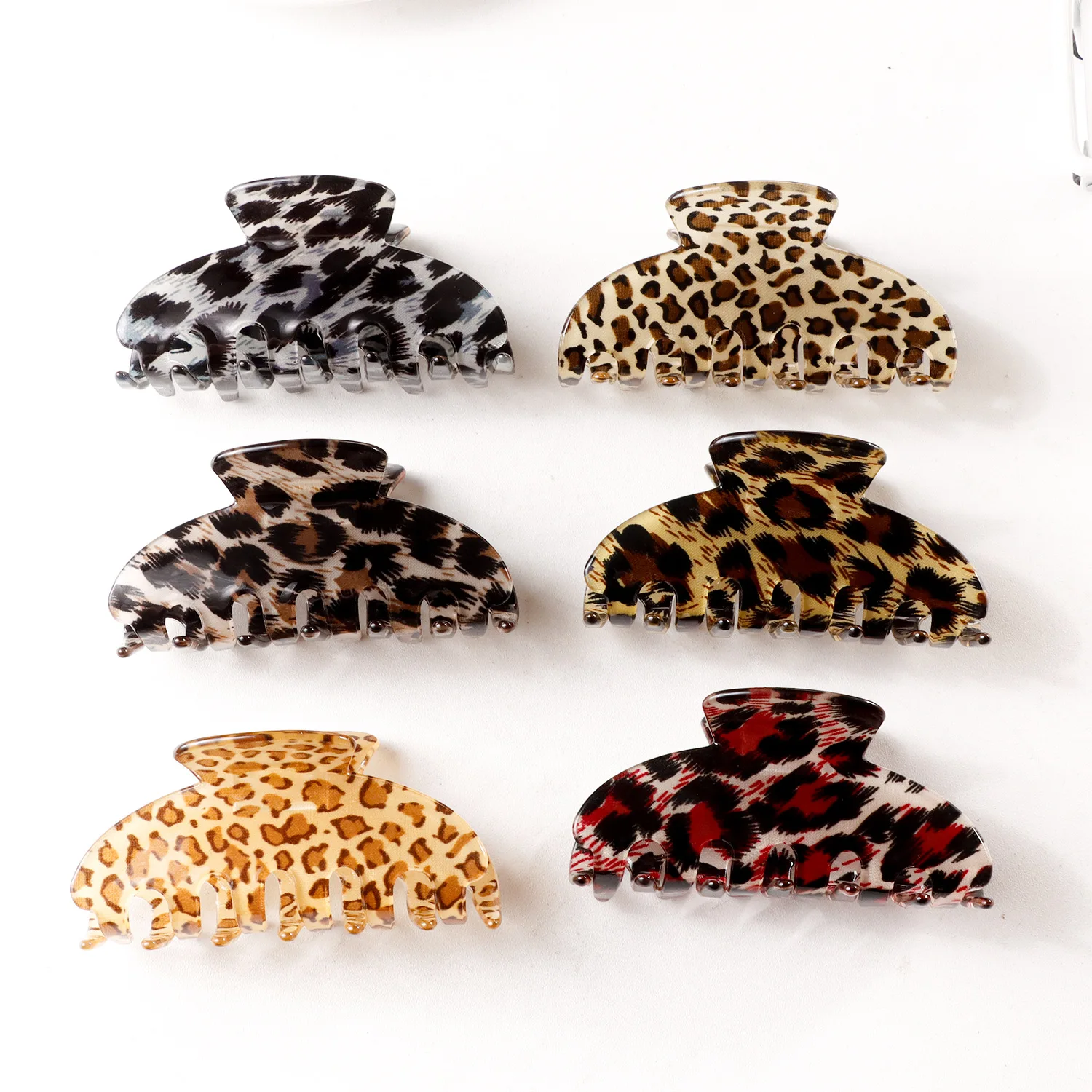PVC Hair Claw Clips Leopard Print 6 Colors Vintage Animal Pattern Hair Accessories for Women