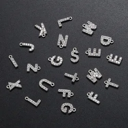 ZHUKOU 7x8mm silver color crystal 26 letters pendant for women necklace earrings jewelry accessories making findings VD545