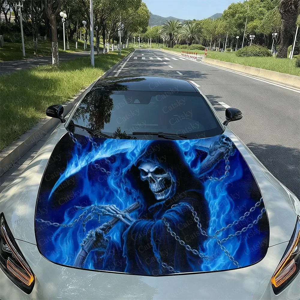 Colorful Grim Reaper Car Hood Sticker PVC Self Waterproof Stick, Striking Auto Exterior Accessories Decor Protect Gift for Lover