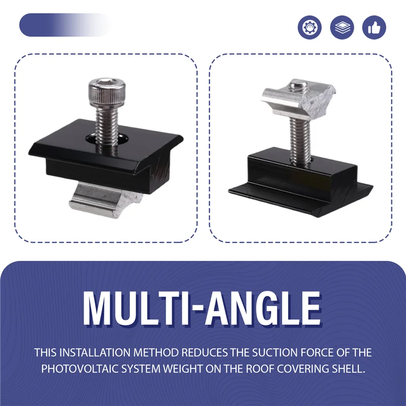 AT19-Solar Panel Aluminum Mounting Brackets - 12 Piece Set With End And Middle Clamps For Trapezoidal Roof PV Rails