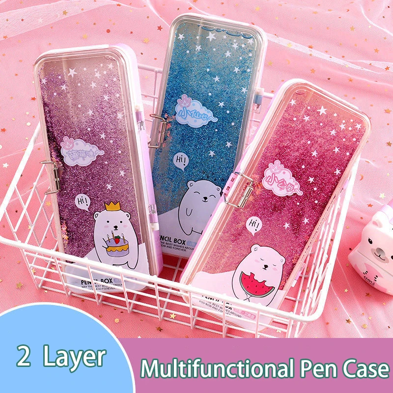 Double Layer Cute Cartoon School Pencil Case Large Capacity Estuche Stationery Pen Box Storage Bag Trousse Scolaire for Student