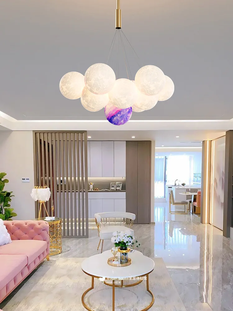 Nordic moderno led luz de luxo criativo nuvem planeta bolha bola lustre imitação mármore lâmpada quarto sala estar lâmpada vidro