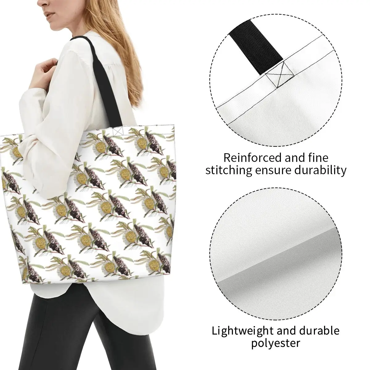 Banksia Flower Pod Australian Flora Yellow Shopping Tote Bag Canvas Large Capacity Shoulder Bags Shopper Grocery Handbag