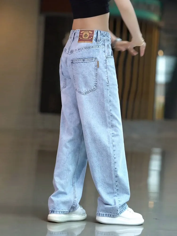 

Мужские прямые джинсы Snowflake Blue, повседневные, свободного кроя, в классическом американском стиле, универсальные брюки из прочной джинсовой ткани на каждый день