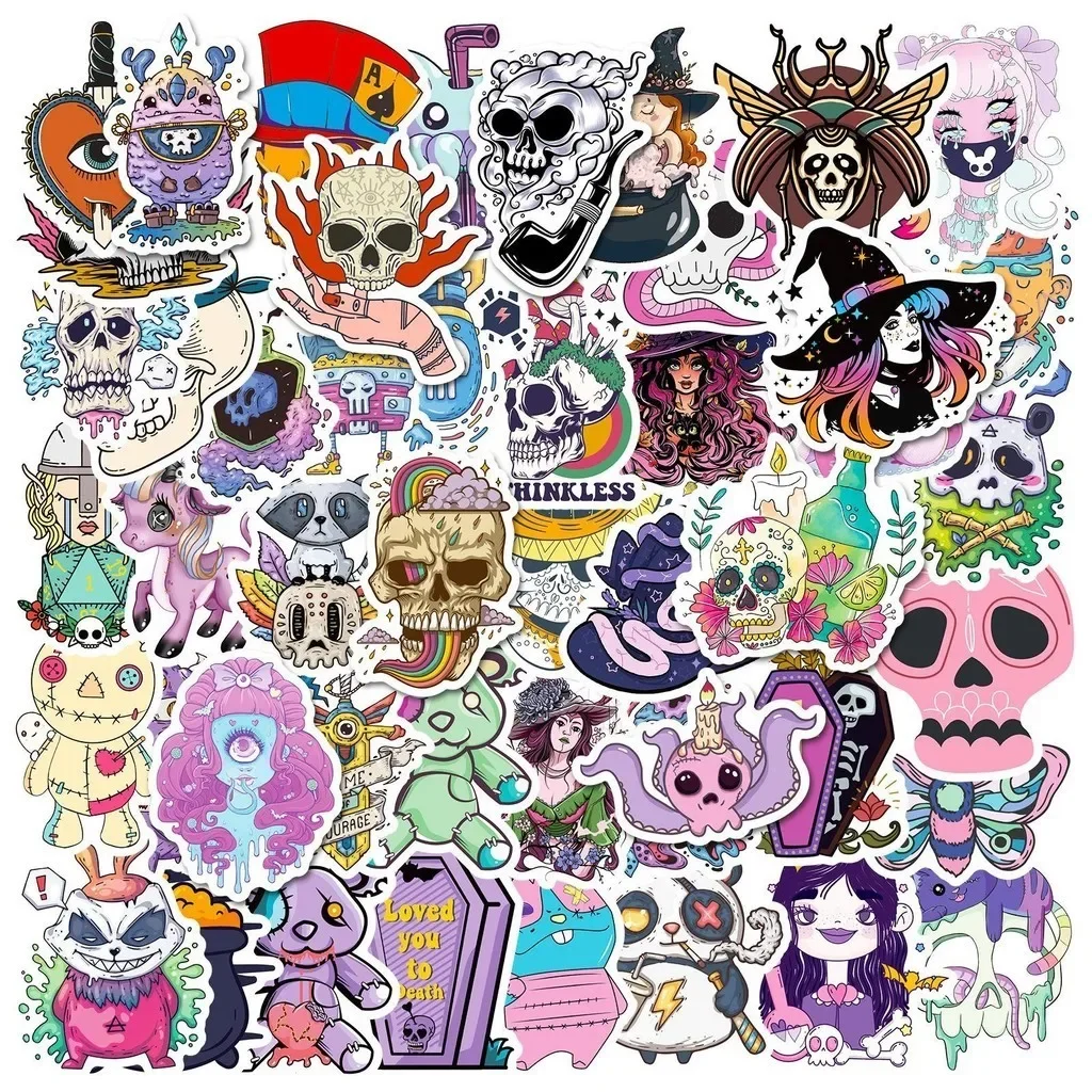 Gothic Witch Black Magic Skeleton Potion Witchcraft Sticker Cartoon Graffiti Waterproof Notebook Car Suitcase 10/25/50pcs