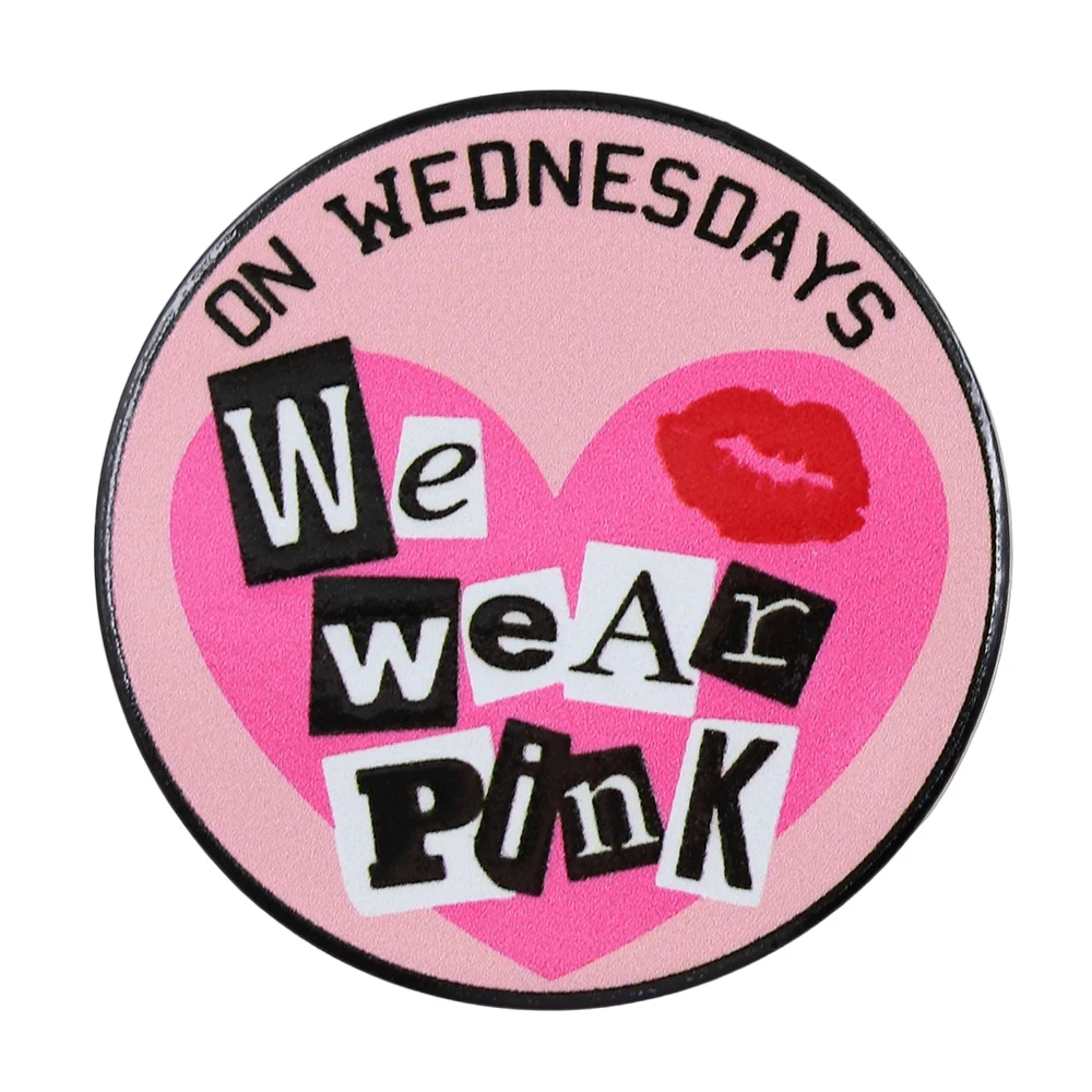 Mean Girls on Wednesdays We Wear Pink Brooch Classic Film and Television Elements Lipstick Enamel Pin Fashion Accessories Badge