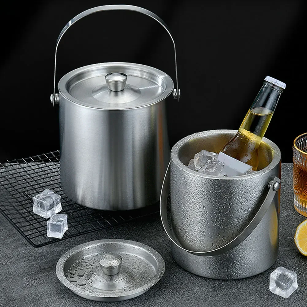 

Double Wall Stainless Steel Ice Bucket with Lid Tongs and Strainer Ice Cube Container Cooler Bucket for Cocktail Bar and Parties