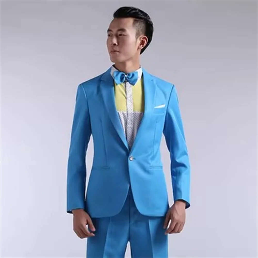 New Long-Sleeved Men\'s Suits Dress Hosted Theatrical Tuxedos For Men Wedding Prom Red Yellow Blue And Green M L Suit Men